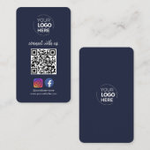 Verbinden Sie mit uns | Social Media QR Code Navy Visitenkarte (Vorne/Hinten)