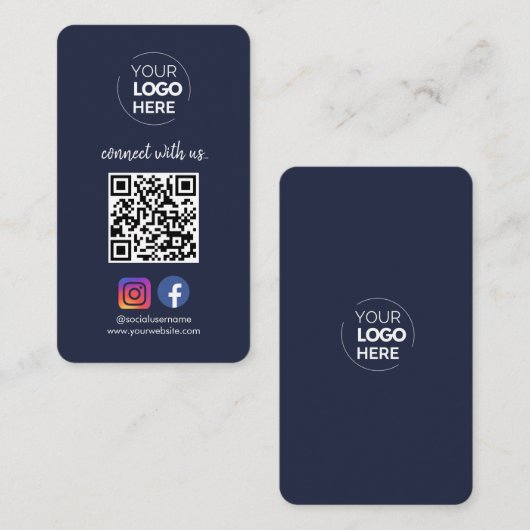 Verbinden Sie mit uns | Social Media QR Code Navy Visitenkarte (Vorne/Hinten)