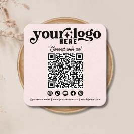 Verbinden Sie mit uns Social Media QR Code Rosa Quadratische Visitenkarte