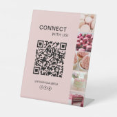 Verbinden Sie mit uns Social Media QR Code Rosa Sockelschild (Vorderseite)