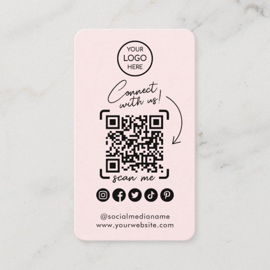 Verbinden Sie mit uns Social Media QR Code Rosa Visitenkarte (Vorderseite)