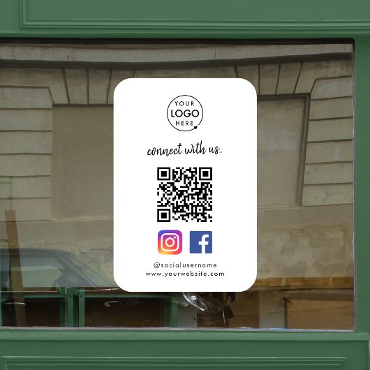 Verbinden Sie mit uns | Social Media QR Code White Fensteraufkleber
