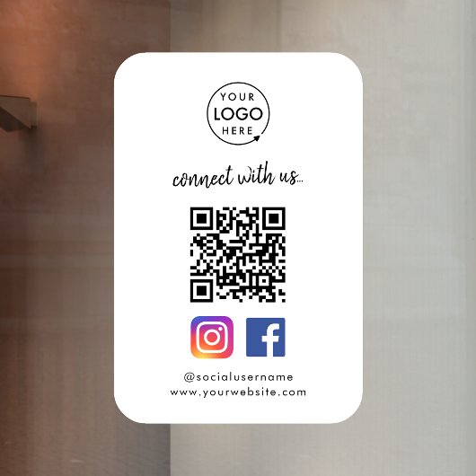 Verbinden Sie mit uns | Social Media QR Code White Fensteraufkleber
