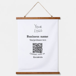 Verbinden Sie mit unserem Firmenlogo QR Social Med Wandteppich Mit Holzrahmen