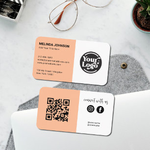 Verbinden Sie Peach Fuzz White QR Code Logo Social Visitenkarte
