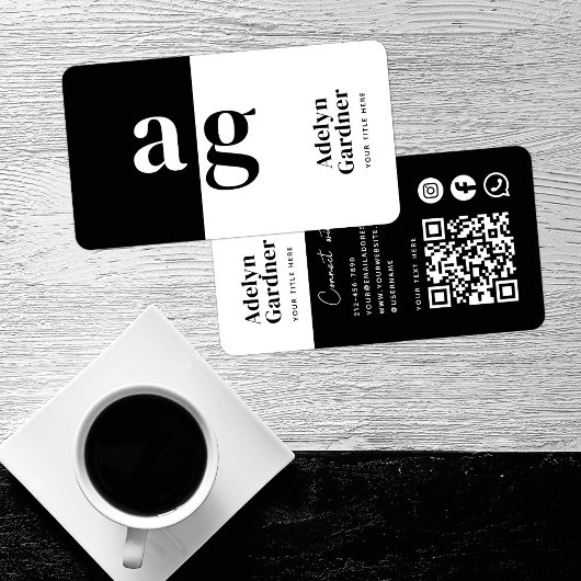 Verbinden Sie Schwarz-weiße QR-Code-Social-Media Visitenkarte