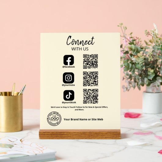 Verbinden Sie uns mit dem QR-Code für Social Media Acrylschild (Hochzeit)