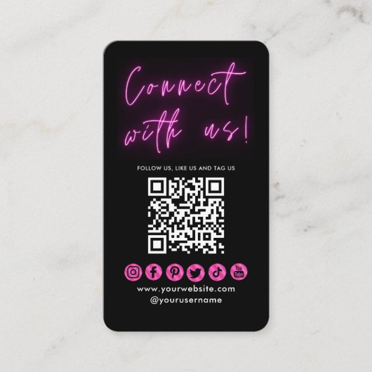 Verbinden Sie uns mit schwarz rosa QR-Code Social Visitenkarte (Vorderseite)