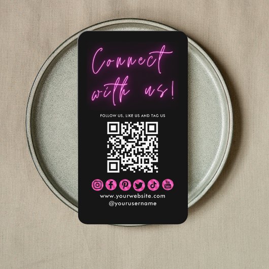 Verbinden Sie uns mit schwarz rosa QR-Code Social Visitenkarte