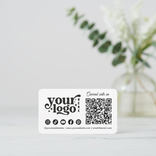 Verbinden Sie uns mit Social Media QR Code White Visitenkarte (Stehend Vorderseite)