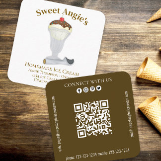 Verbindung mit mir | QR Code Einfache Bäckerei Eis Quadratische Visitenkarte