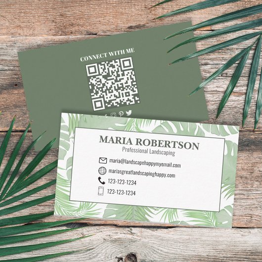 Verbindung mit mir | QR Code Social Media Palm Blä Visitenkarte