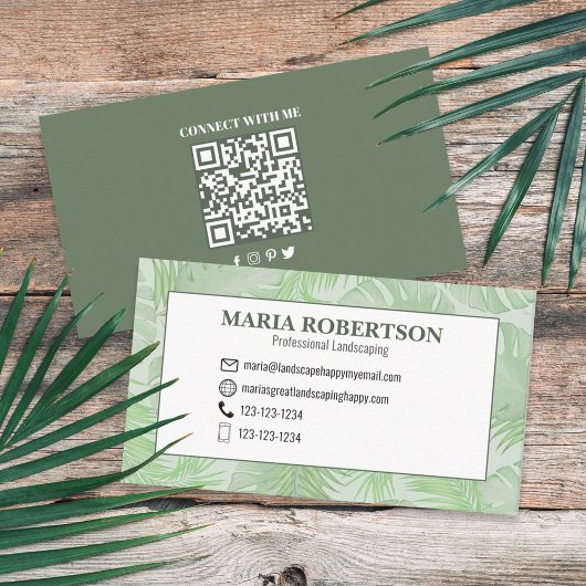 Verbindung mit mir | QR Code Social Media Palm Blä Visitenkarte