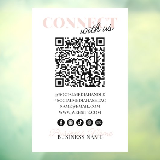 Verbindung mit QR Code Moderne rosa Script Company Fensteraufkleber (Blatt 3)