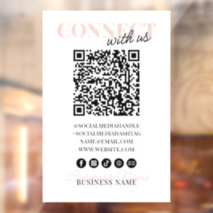 Verbindung mit QR Code Moderne rosa Script Company Fensteraufkleber