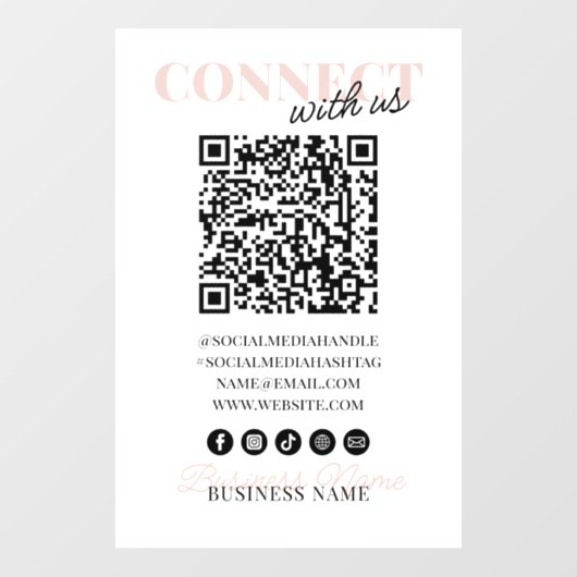 Verbindung mit QR Code Moderne rosa Script Company Fensteraufkleber (Blatt)