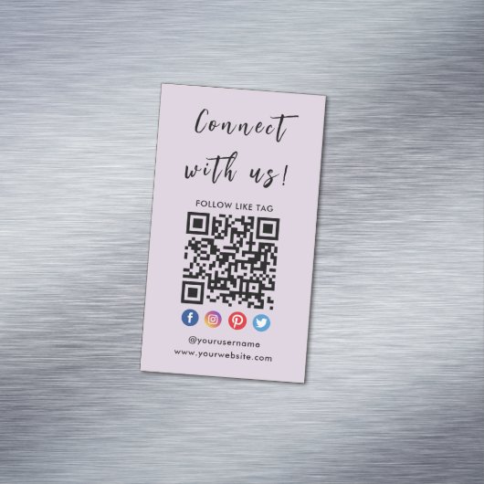 Verbindung mit QR Code Social Media Moderne Lila Magnetische Visitenkarte (Beispiel)