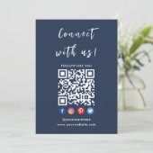 Verbindung mit QR Code Social Media Navy Blue Einladung (Stehend Vorderseite)