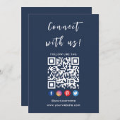 Verbindung mit QR Code Social Media Navy Blue Einladung (Vorne/Hinten)