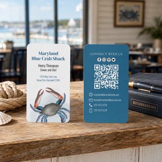 Verbindung mit uns | QR Code Blue Crab Coastsea Visitenkarte