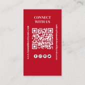 Verbindung mit uns | QR-Code-Logo Modern Foto Red Visitenkarte (Rückseite)
