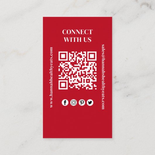 Verbindung mit uns | QR-Code-Logo Modern Foto Red Visitenkarte (Rückseite)