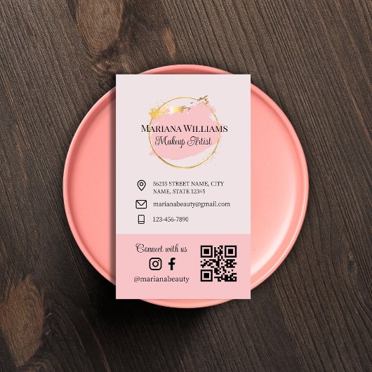 Verbindung mit uns, soziale Medien, qr Code rosa M Visitenkarte