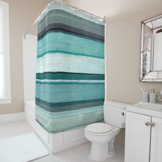 "Verbindungs-" aquamarine und graue abstrakte Duschvorhang (Beispiel)