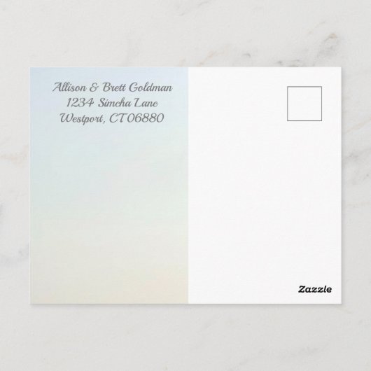 Verblasenes Blue Ombre Save the Date Postkarte (Rückseite)