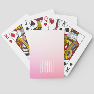 Verblassende rosa Ombre-Abstufung & Ihre Initialen Spielkarten