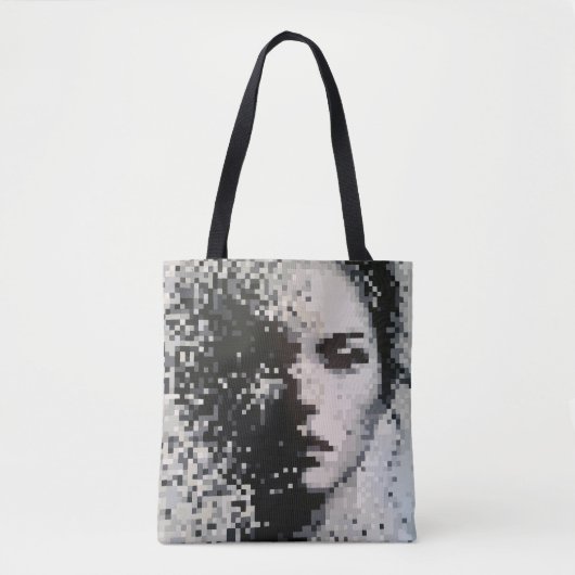 Verblassendes Graustufen-Pixel-Porträt mit Emotion Tasche (Vorderseite)
