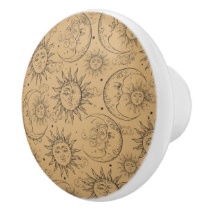Verblasste Beige Magie Vintage Himmelskörper Sonne Keramikknauf