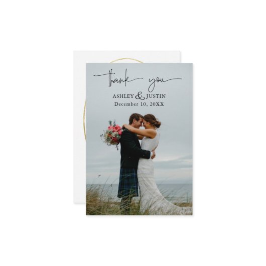 Verblasste Denim & Blush Stilvoll Dankeschön Karte (Vorderseite/Rückseite Beispiel)