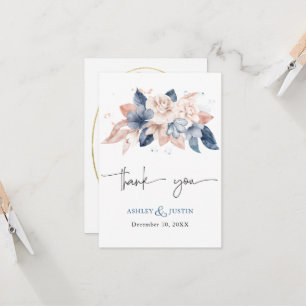 Verblasste Denim & Blush Stilvoll Dankeschön Karte