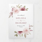 Verblasste Dusty Rose Blumenverkleidungen und QR C Dreifach Gefaltete Einladung (Cover)