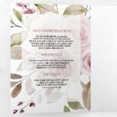 Verblasste Dusty Rose Blumenverkleidungen und QR C Dreifach Gefaltete Einladung (Innen Erste Seite)