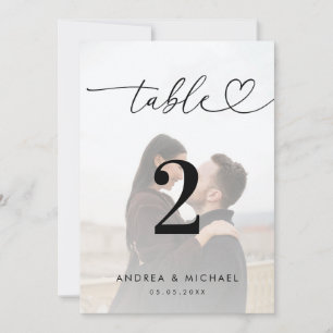 Verblasste Foto Elegant Heart Script 5x7 Tischnumm Einladung