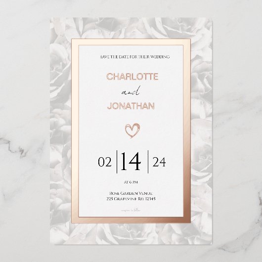 Verblasste graue Rose Personalisierte HochzeitGold Folieneinladung (Vorderseite)