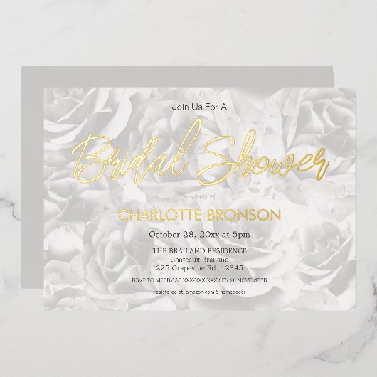 Verblasste graue Rose Personalisiertes Brautparty Folieneinladung (Vorderseite/Rückseite)