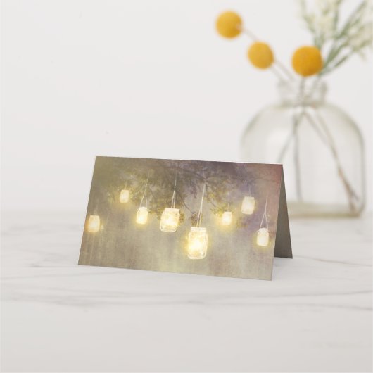 verblasste Mason Jar Lights Rustikale Hochzeit Platzkarte (Rückseite)