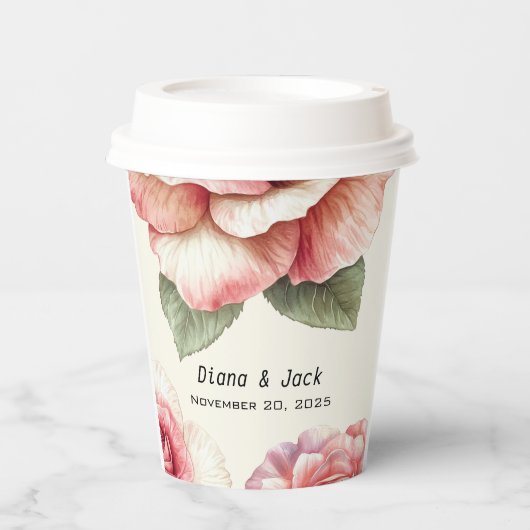 Verblasste pinke Rose Pappbecher (Vorderseite)