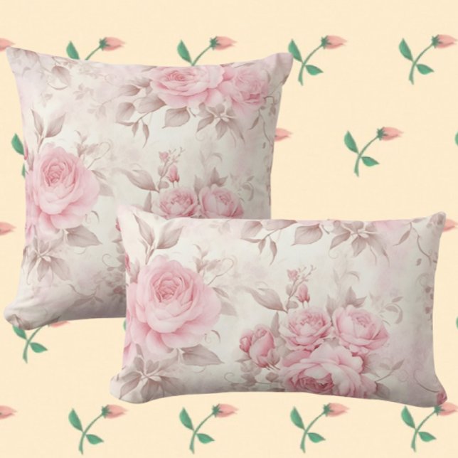 Verblasste rosa Rosen im Vintage-Stil Kissen (Vintage Romance. 3 sizes)
