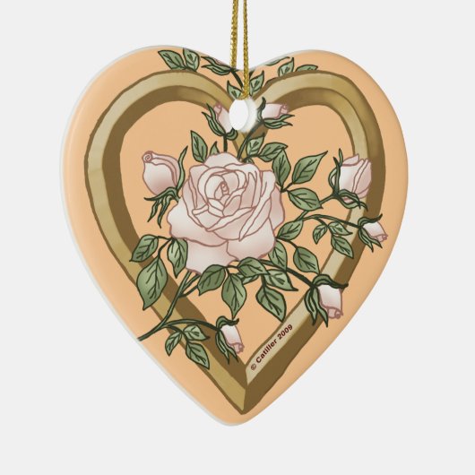 Verblasste Rose Kies Herzkronen Keramik Ornament (Rechts)