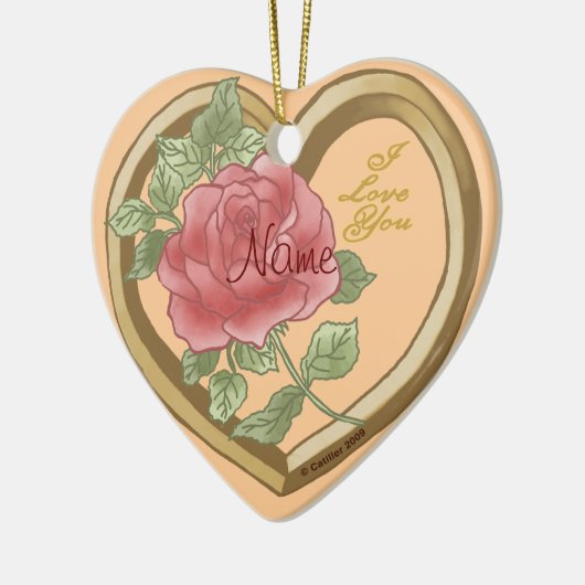 Verblasste Rose Kies Herzkronen Keramik Ornament (Links)