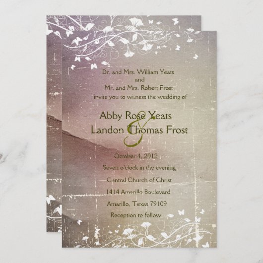 Verblaßte Rosen-Pergament-Hochzeits-Einladung Einladung (Vorne/Hinten)