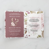 Verblasste staubige rosa Blumen-Ampersand-QR-Code- Einladung (Innenseite)