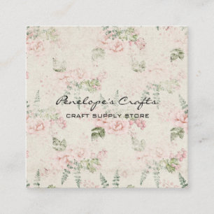 Verblasste Vintage-Rosa-Blumen Botanical Quadratische Visitenkarte