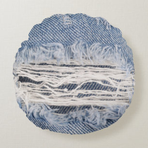 Verblasste zerrissene Jeans-Textur Rundes Kissen