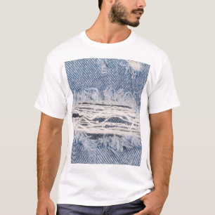 Verblasste zerrissene Jeans-Textur T-Shirt