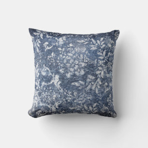 Verblasster floraler Denim: Grungy texturierter Hi Kissen